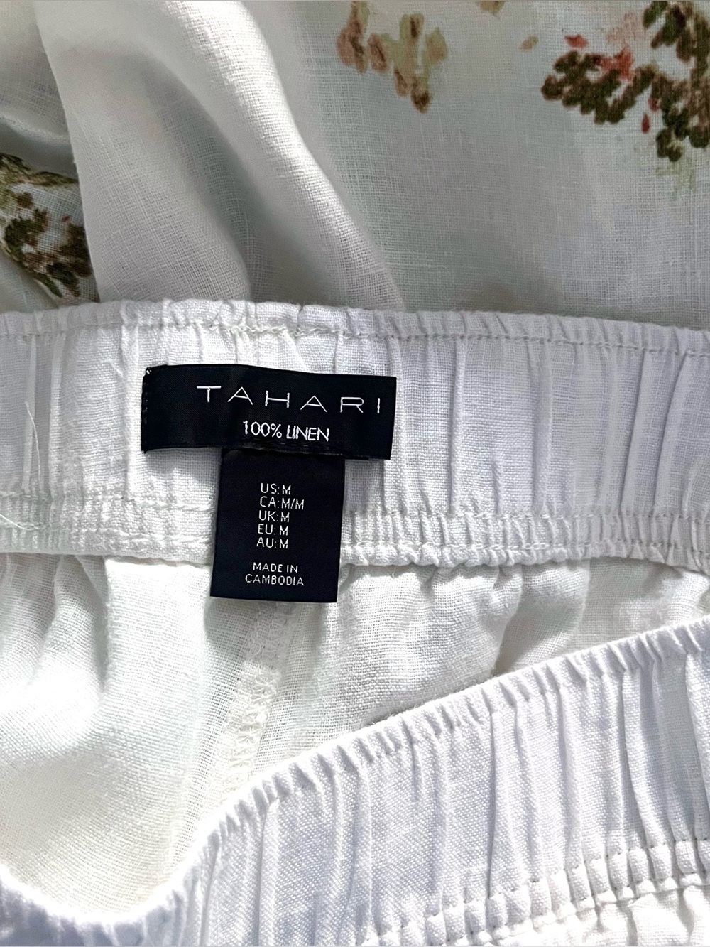 Tahari 100% Women’s Linen White Pull On Wide Leg Pants Pastel Watercolor Scene M - Picture 3 of 10